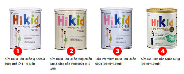 sữa Hikid Hàn Quốc có mấy loại