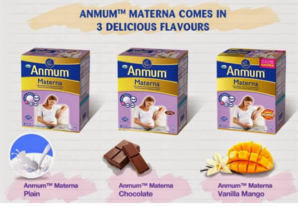 Sữa dành cho bà bầu Anmum có 3 hương vị đặc trưng là vị xoài, vani, socola. 