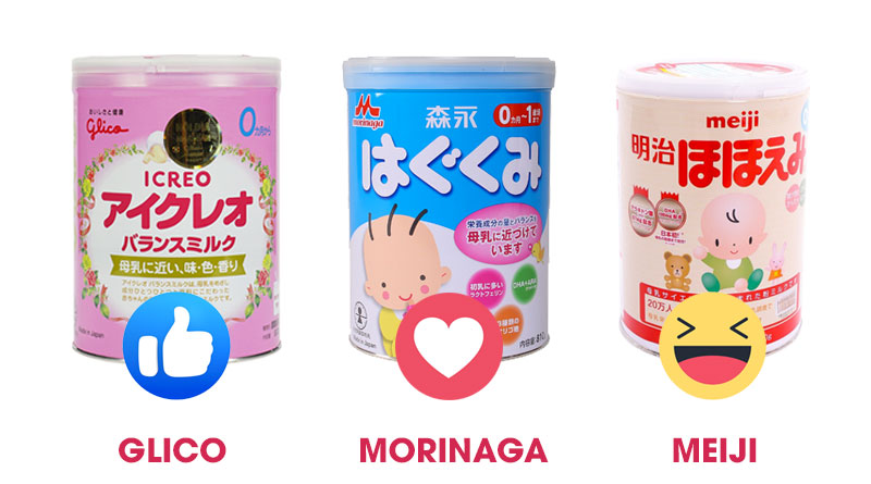 So sánh sữa Glico với sữa Meiji và Morinaga Nhật Bản